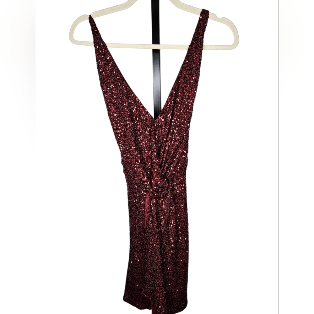 ASTR The Label Sequin Twist Front Minidress, Size L, Burgundy, NWT - Picture 3 of 11